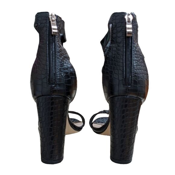 Simmi London Black Zip Up Detail Mock Croc Block Heel Sandals Size 7 - Picture 10 of 12